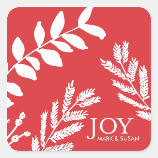 Christmas Foliage Red and White Square Sticker (Front)