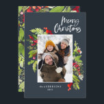 Christmas foliage traditional rustic photo holiday card<br><div class="desc">Christmas photo watercolor floral and foliage holiday card. Beautiful watercolour painted foliage and modern script text. Part of a collection.</div>