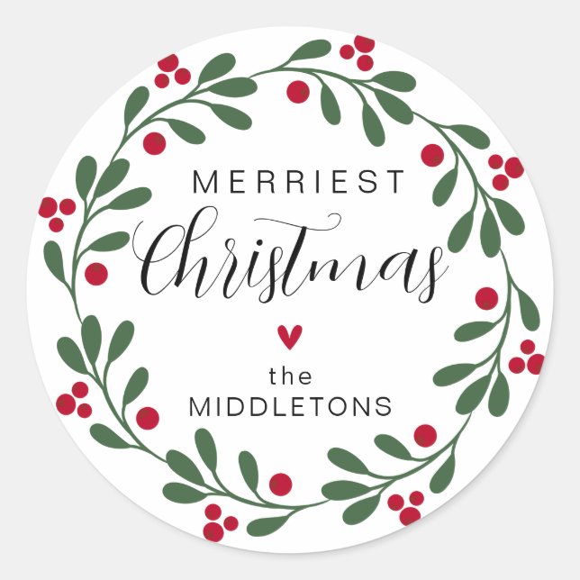 Christmas Foliage Wreath Personalised Classic Round Sticker (Front)