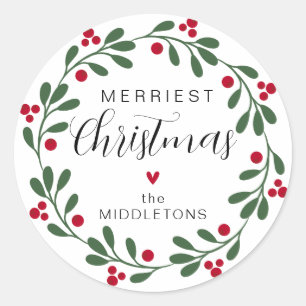 Christmas Foliage Wreath Personalised Classic Round Sticker