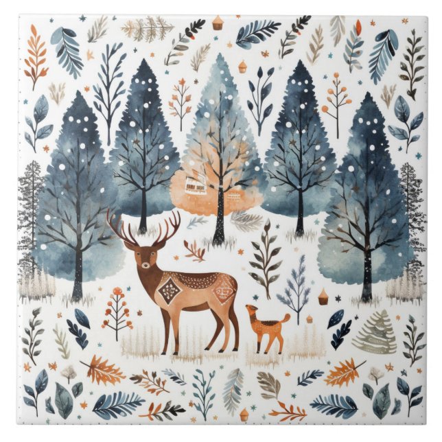 Christmas Folk Art Deer Tile (Front)