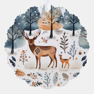 Christmas Folk Art Deer Tree Decoration Card