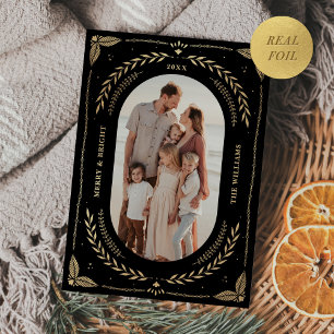 Christmas Folk Art Holiday Photo Black Gold