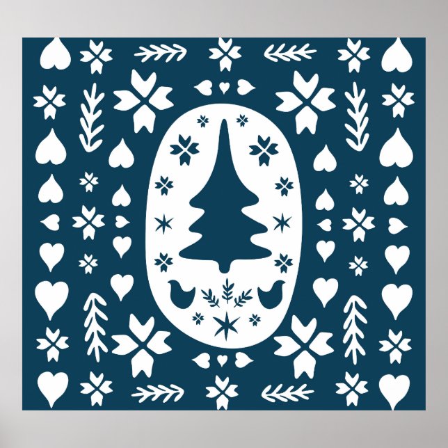 Christmas Folk Art: Scandinavian Doodle. Poster (Front)