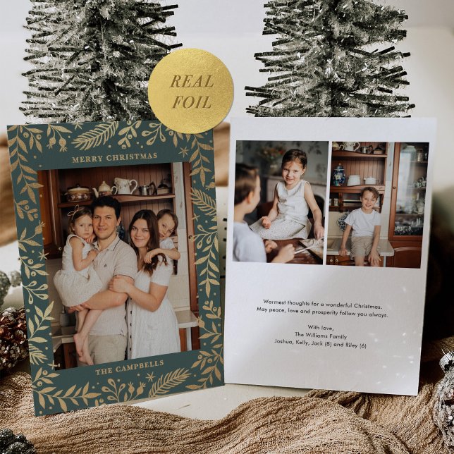 Christmas Folk Floral Photo Green Gold (Creator Uploaded)