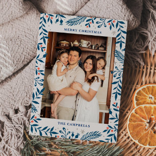 Christmas Folk Floral Photo Holiday Card