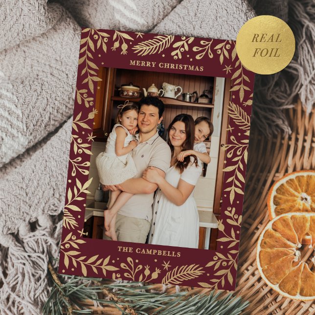 Christmas Folk Floral Photo Merlot Gold (Creator Uploaded)