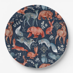 Christmas Folk Magic Animal Botanicals Paper Plate