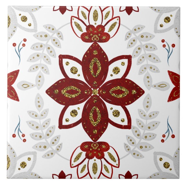 Christmas Folk Nordic Art Tile (Front)