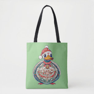 Christmas Folklore Duck Wearing A Santa Hat Tote Bag