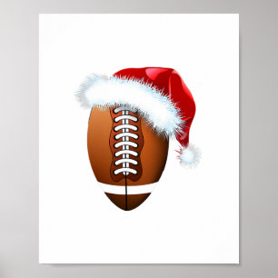 christmas football ball santa hat funny sport xmas poster