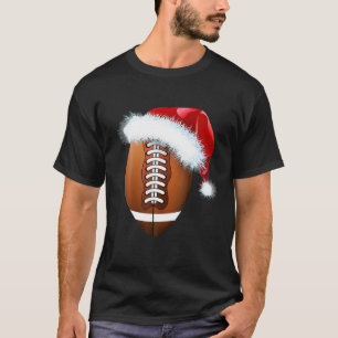 Christmas Football Ball Santa Hat Funny Sport Xmas T-Shirt