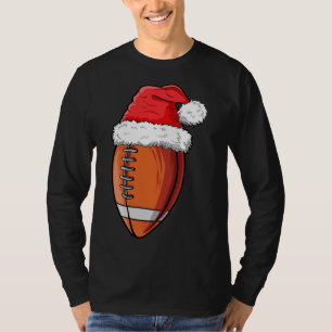 Christmas Football Ball Santa Hat Funny Sports Xma T-Shirt