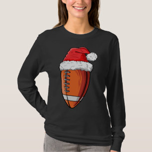 Christmas Football Ball Santa Hat Funny Sports Xma T-Shirt