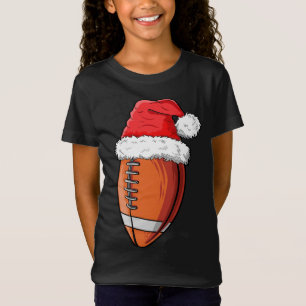 Christmas Football Ball Santa Hat Funny Sports Xma T-Shirt