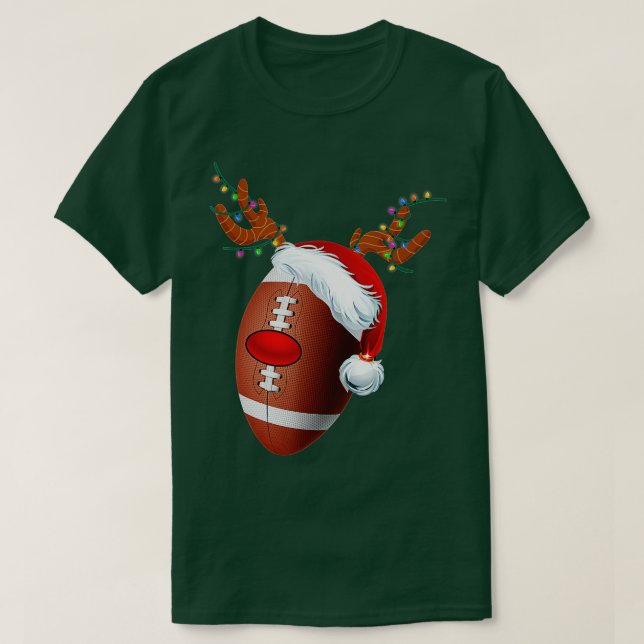 Christmas Football Ball Santa Hat Reindeer Xmas Bo T-Shirt (Design Front)
