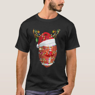Christmas Football Ball Santa Hat Reindeer Xmas Bo T-Shirt