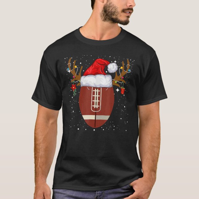 Christmas Football Ball Santa Hat Reindeer Xmas Li T-Shirt (Front)
