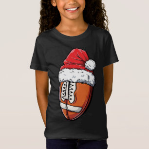 Christmas Football Ball Santa Hat Xmas Team Sport T-Shirt