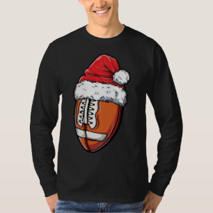 Christmas Football Ball Santa Hat Xmas Team Sport T-Shirt