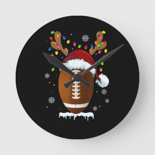 Christmas Football Ball Santa Lights Funny Boys Me Round Clock