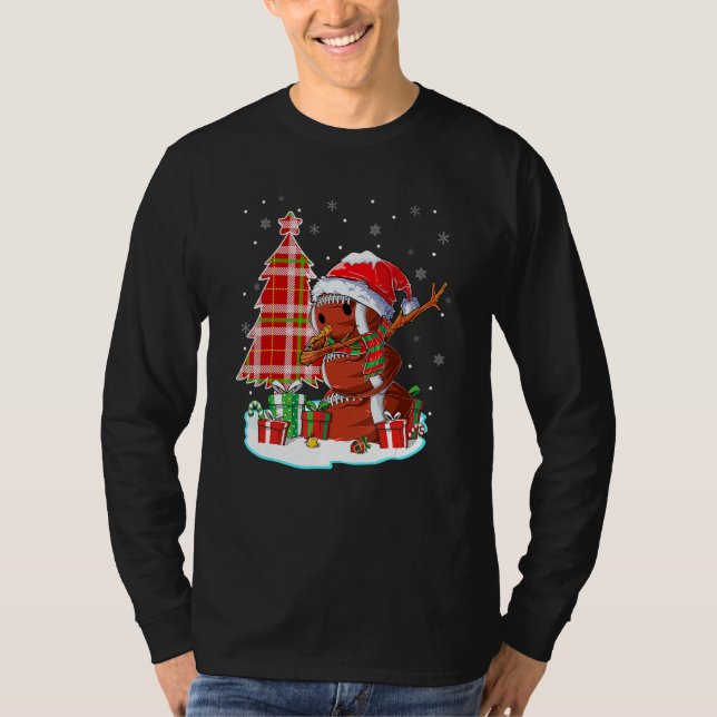 Christmas Football Ball Snowman Dabbing Santa Hat  T-Shirt (Front)