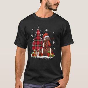 Christmas Football Ball Snowman Dabbing Santa Hat  T-Shirt