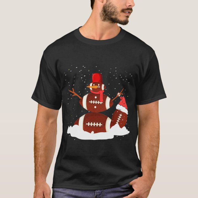 Christmas Football Ball Snowman Santa Funny Sport T-Shirt (Front)
