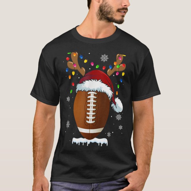 Christmas Football Ball Xmas Lights Funny Boys Men T-Shirt (Front)