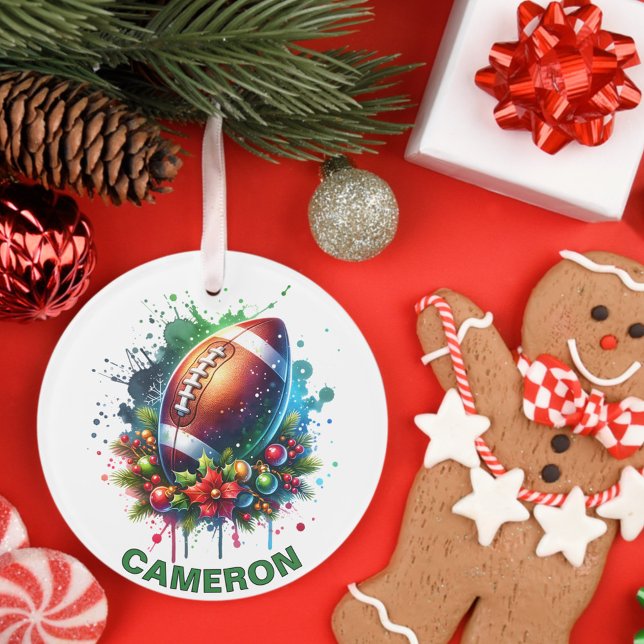 Christmas Football Enthusiast Custom Name Ornament (Creator Uploaded)