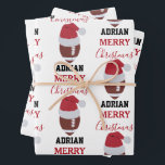 Christmas Football Gridiron Ball Custom Name Wrapping Paper Sheet<br><div class="desc">A cute illustration of football wearing a Santa hat with words "Merry Christmas" and your custom name. Perfect for adults and kids who love playing gridiron. An ideal football themed Christmas wrapping paper for football players, football coaches, football teams, athletes and football enthusiasts. Simply customise the name and make it...</div>