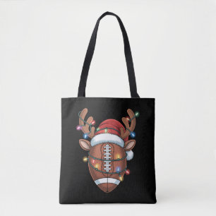 Christmas Football Lover Santa Hat Sports Xmas Tote Bag