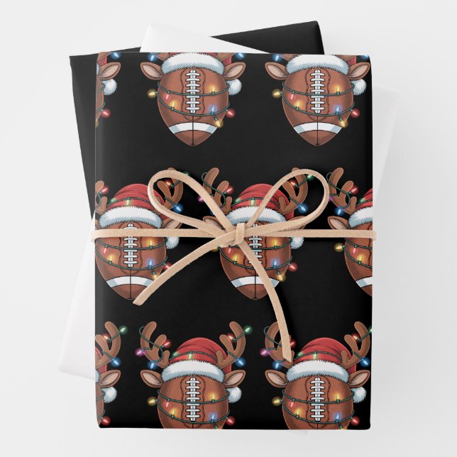 Christmas Football Lover Santa Hat Sports Xmas  Wrapping Paper Sheet (In situ)