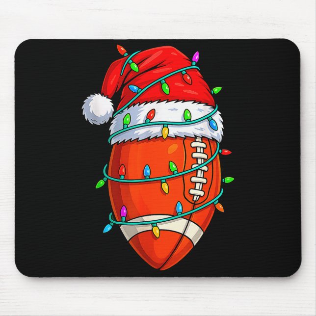 Christmas Football Player Santa Hat Xmas Lights Fu Mouse Pad (Front)