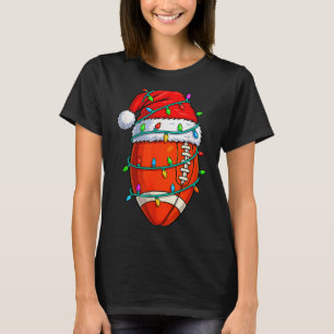 Christmas Football Player Santa Hat Xmas Lights Fu T-Shirt