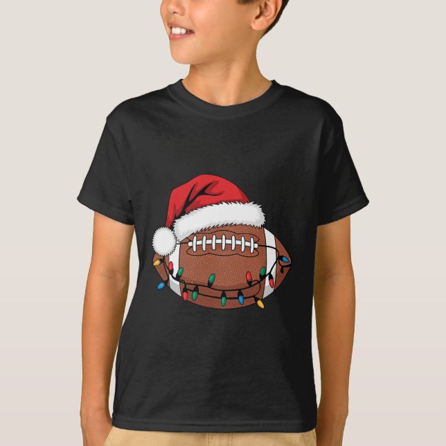 Christmas Football Player Xmas Lights Santa Sports T-Shirt (Front)
