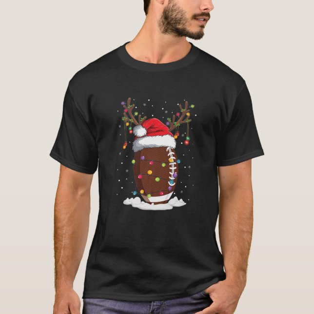 Christmas Football Reindeer Funny Santa Hat Xmas K T-Shirt (Front)