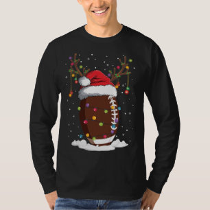 Christmas Football Reindeer Funny Santa Hat Xmas T-Shirt