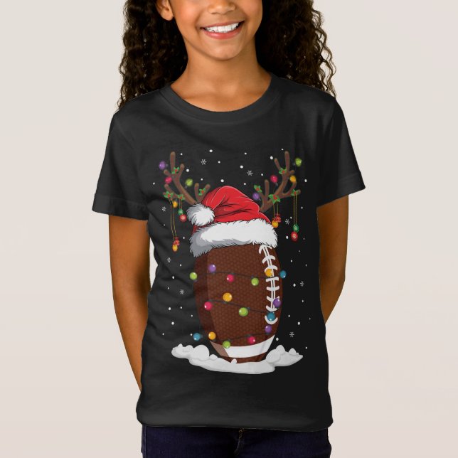 Christmas Football Reindeer Funny Santa Hat Xmas T-Shirt (Front)