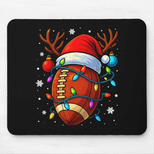 Christmas Football Santa Hat Lights Xmas Pajamas M Mouse Pad (Front)