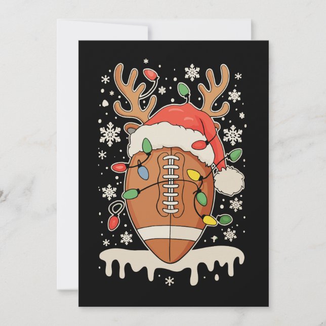 Christmas Football Santa Hat Reindeer Xmas Lights Holiday Card (Front)