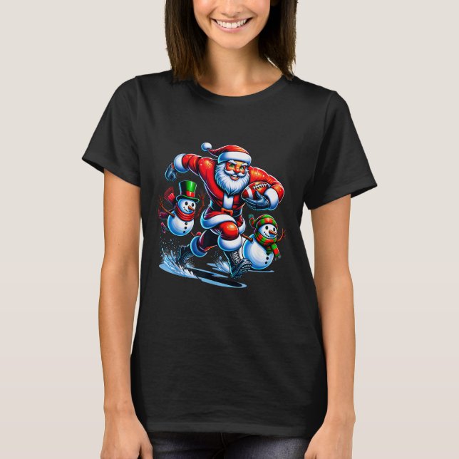 Christmas Football Santa Playing Football  T-Shirt (Front)