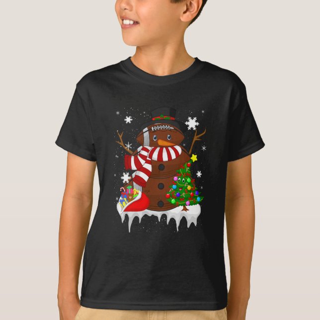 Christmas Football Snowman Football Lover Merry Xm T-Shirt (Front)