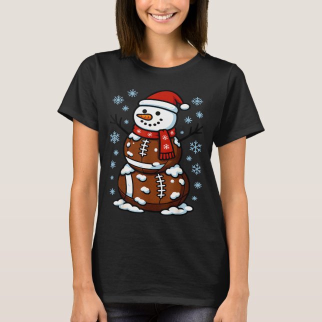 Christmas Football Snowman Kids Football Christmas T-Shirt (Front)