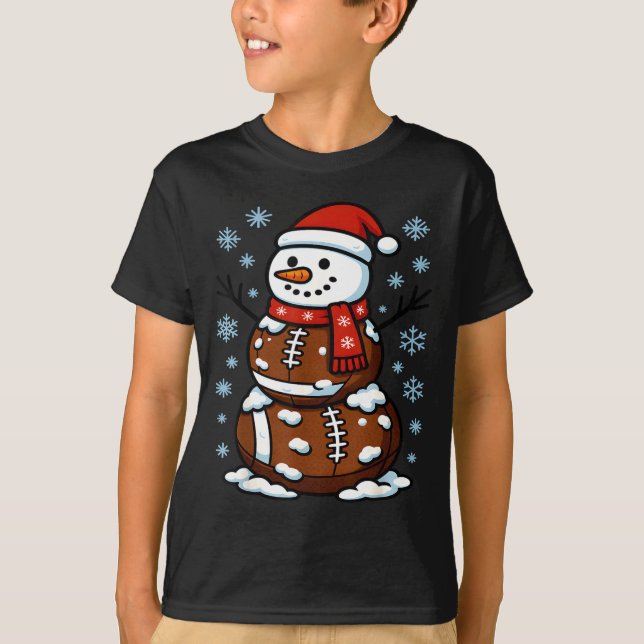 Christmas Football Snowman Kids Football Christmas T-Shirt (Front)