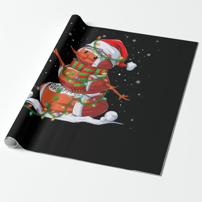 Christmas Football Snowman Kids Football Christmas Wrapping Paper (Unrolled)