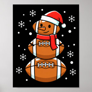Christmas Football Snowman Santa Hat Funny Xmas Fo Poster