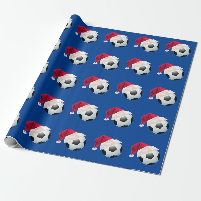 Christmas Football Soccer Funny Santa Holiday Wrapping Paper (Unrolled)