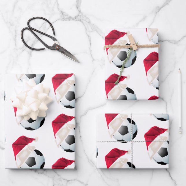 Christmas Football Soccer Sports Santa Holiday Set Wrapping Paper Sheet (Front)