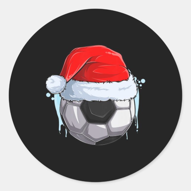 Christmas Football  Xmas Soccer Ball in Santa Clau Classic Round Sticker (Front)
